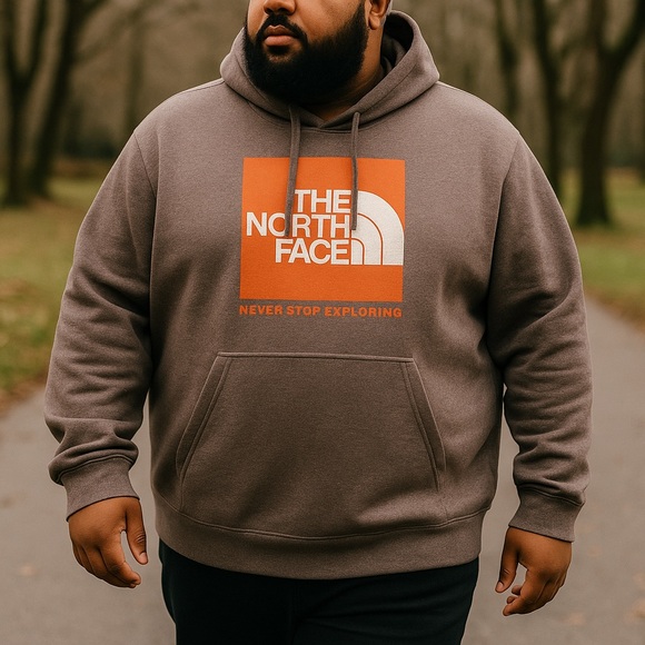 The North Face Box Logo Hoodie Mens XXL Brown Orange Graphic Pullover Sweatshirt - Picture 1 of 7